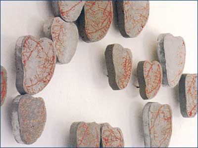 Imre Mariann: Szív :: installáció (betonhímzés) darabonként 15×20cm, 2000